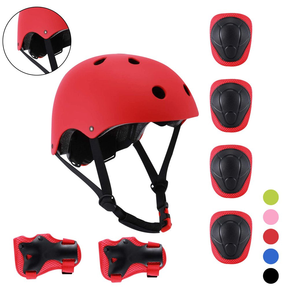 3-10 Years Old Kids Protective Gear Set for Outdoor Sports, Adjustable Skateboard Bike Helmet with Knee Pads Elbow Pads Wrist Guards for Roller Skating Cycling Scooter, Black