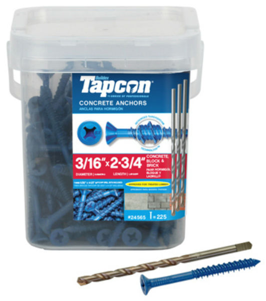 Tapcon® 24565 Blue Climaseal® Flat Head Concrete Anchors, 3/16" x 2-3/4", 225 Pk