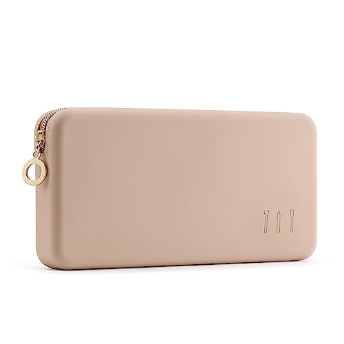 FVION Zipper Makeup Brushes Bag For Travel, Large Silicone Makeup Brush Holder, Make Up Brushes Pouch Case for Makeup Tools - Khaki