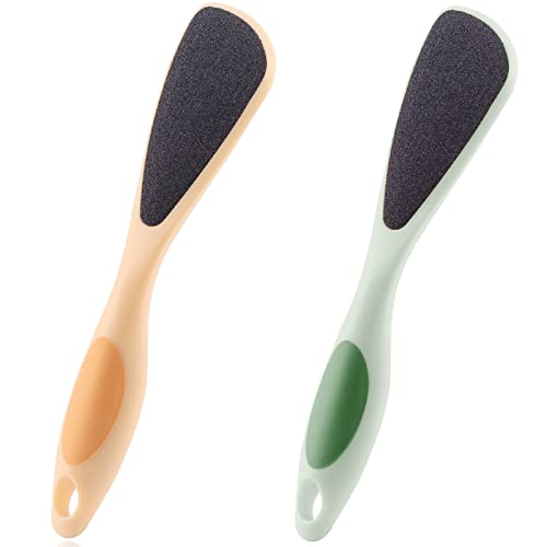 2 Packs Foot Pumice for Feet, Double-Sided Foot Scrubber Stone with Handle, Ergonomic Easy to Reach, Feet Scrubber with Fine-Grained Frosted Stones, for Callus Removal