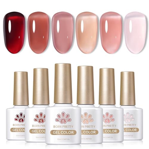 Born Pretty Jelly Gel Nail Polish Set Burgundy Wine Red Gel Polish Crystal Transparent Gel Polish Kit Nail Art Varnish Manicure Collection Gift Set 10ML 6PCS, Wild Roses