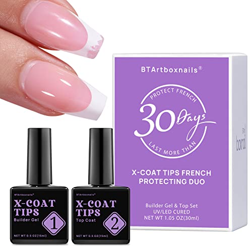 btartboxnails X-coat Tips French Protecting DUO builder gel and top coat set to Protect French X-coat Tips, No More French Tips Area chipping, Long Lasting 30+ days