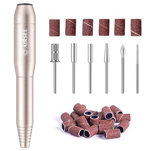 AIRSEE USB Electric Nail Drill Machine 20000 RPM Professional Efile Kit E File for Manicure Pedicure Acrylic Gel Polishing Removal Buffing Shape with 6 Bits 26 Sanding Bands Speed Direction Adjustable