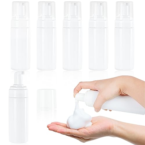 Foam Pump Bottle 150ml/5 oz Empty Plastic Foam Dispenser Pump Bottle Travel Large Refillable BPA Free Lotion Bottles for Shampoo Shower Hand Soap Foaming (6 Pack) White