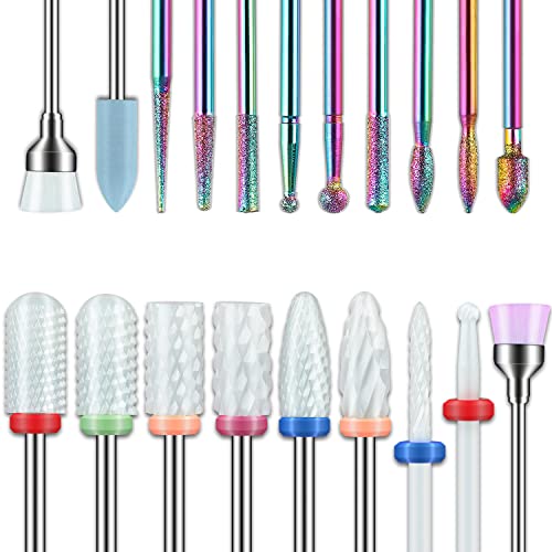 20Pcs Nail Drill Bits, Depvko 3/32 Inch Drill Bits for Nails E-File, Professional Diamond Carbide Nail Bits, and Ceramic Nail Drill Bit for Acrylic Gel Nails, Home Salon