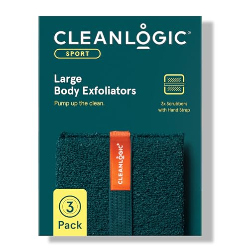 Cleanlogic Sport Exfoliating Body Scrubber, Large Exfoliator Tool for Athletes, Daily Skincare Routine for Smooth Clean Skin, Assorted Colors, 3 Count Value Pack
