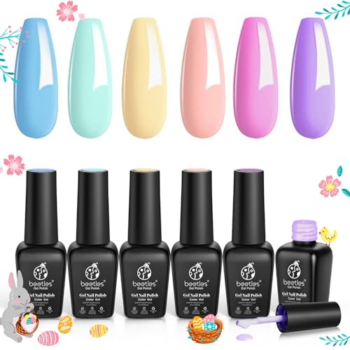 Beetles Gel Nail Polish Set 6 Colors Unicorn Collection Pastel Blue Yellow Pink Easter Gel Polish Soak off Uv Led Lamp Baby Blue Yellow Purple Decorations Nail Art Spring Nail Gifts for Women