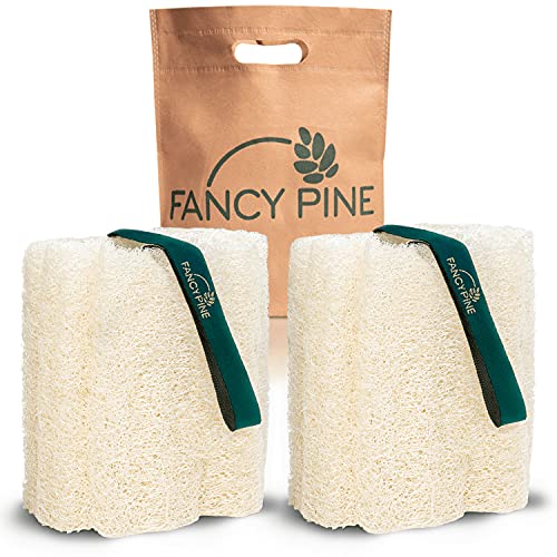 Fancy Pine Egyptian Loofah Sponge (Pack of 2) - 100% Natural Organic Loofah Exfoliating Body Scrubber - Textured Shower Loofah for Men, Women, Kids - Hard to Soft Bath Sponge for Cellulite, Dry Skin