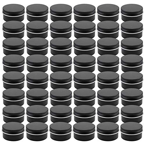 Foraineam 48 Pack 1 oz. Aluminum Round Lip Balm Tin Containers with Screw Lid - Metal Storage Travel Tins Matte Black Empty Tin Jars
