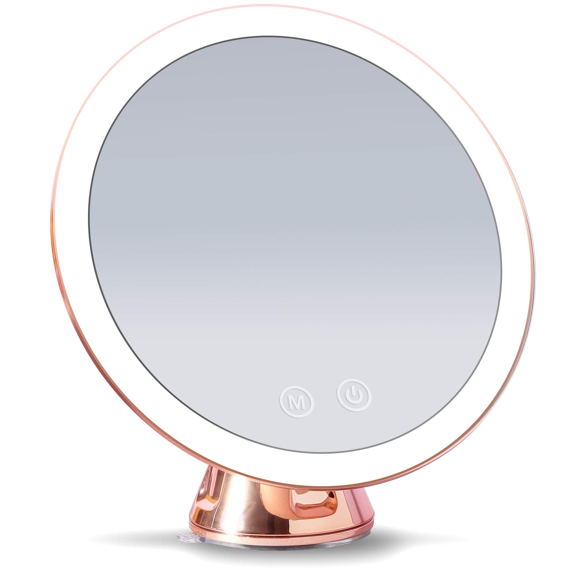 Fancii LED Lighted 10X Magnifying Makeup Mirror, Rechargeable - 3 Dimmable Tri-Color Light Settings, Suction Vanity Mirror, Metallic Finish, Cordless Travel Bathroom Mirror - Lana (Rose Gold)