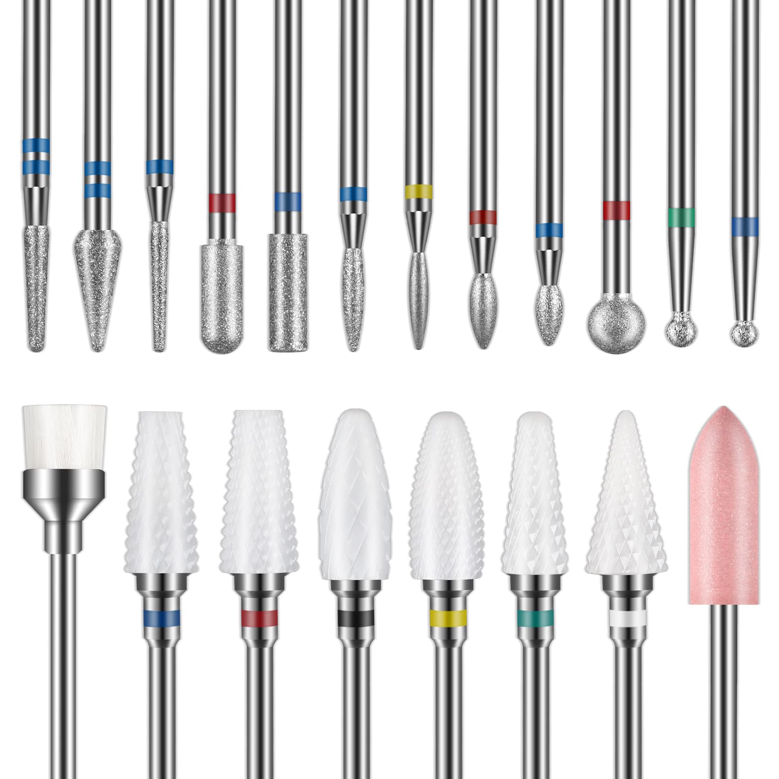Depvko Nail Drill Bits 20Pcs, 3/32'' Ceramic Carbide Drill Bits for Nails, Nail Bits for Nail Drill, Diamond Nail Drill Bit Set for Cuticle Remover Manicure Pedicure (20Pcs)