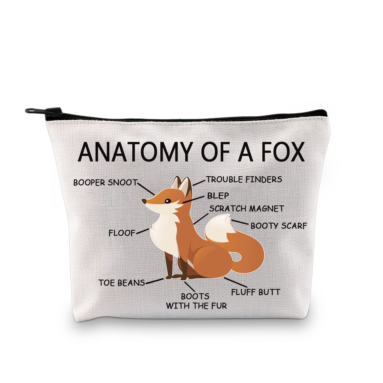 G2TUP Fox Lover Gift Anatomy Of A Fox Makeup Bag Fox Owner Cosmetic Bag Fox Themed Gift Fox Fan Gift Fox Animal Travel Toiletry Bag (Anatomy Of A Fox White Bag)