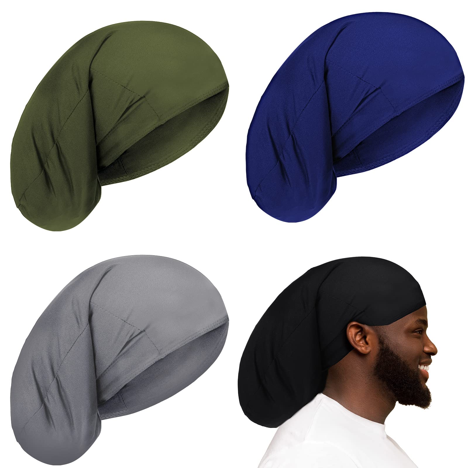 4 Pieces Unisex Dreadlock Cap Long Hair Dreads Head Wrap Sleeping Cap Hair Accessories Sleep Bonnet for Men Women(Mixed Color)