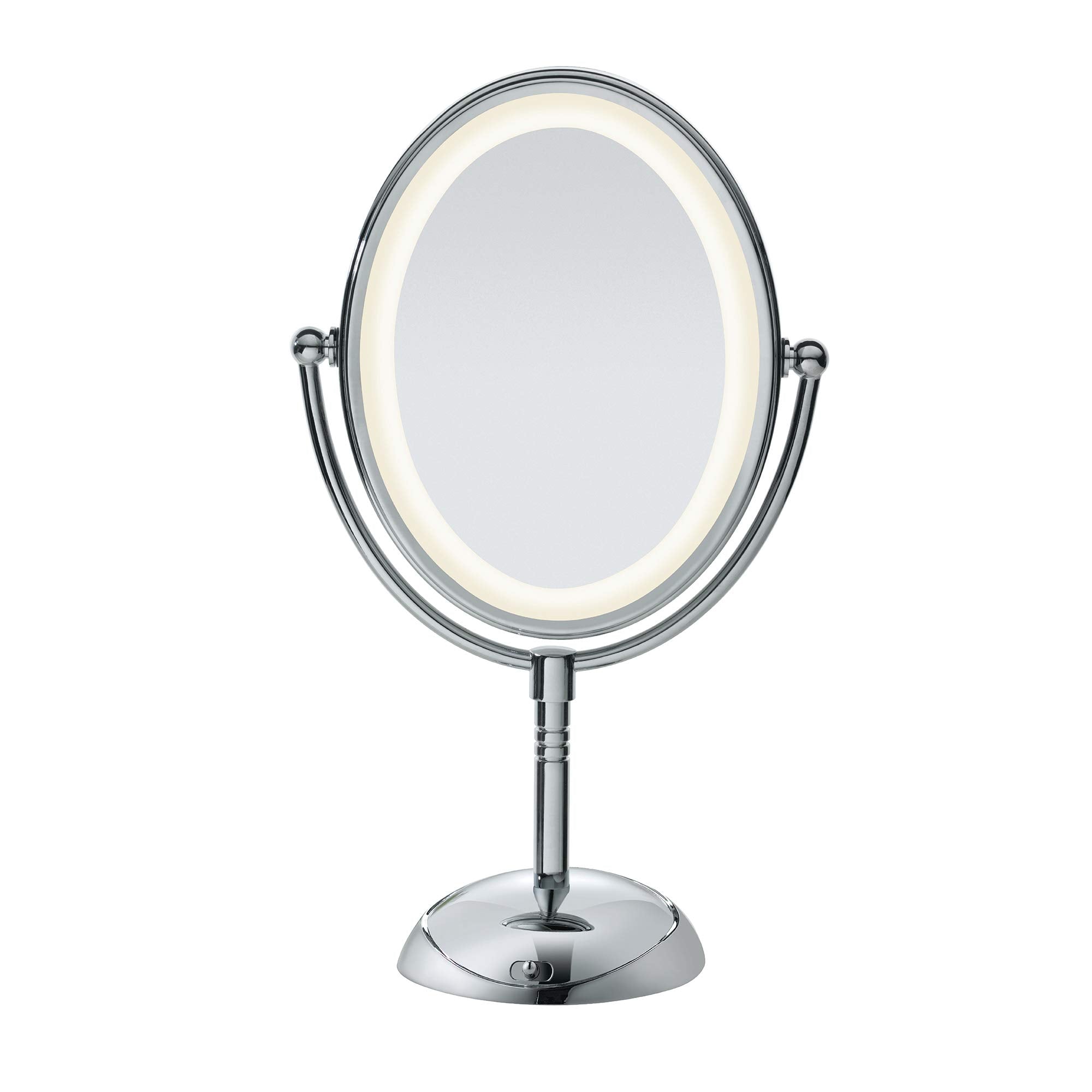 Conair Lighted Makeup Mirror with Magnification, Oval Mirror, LED Vanity Mirror, 1X/7X Magnifying Mirror, Double Sided Mirror, Battery Operated in Polished Chrome
