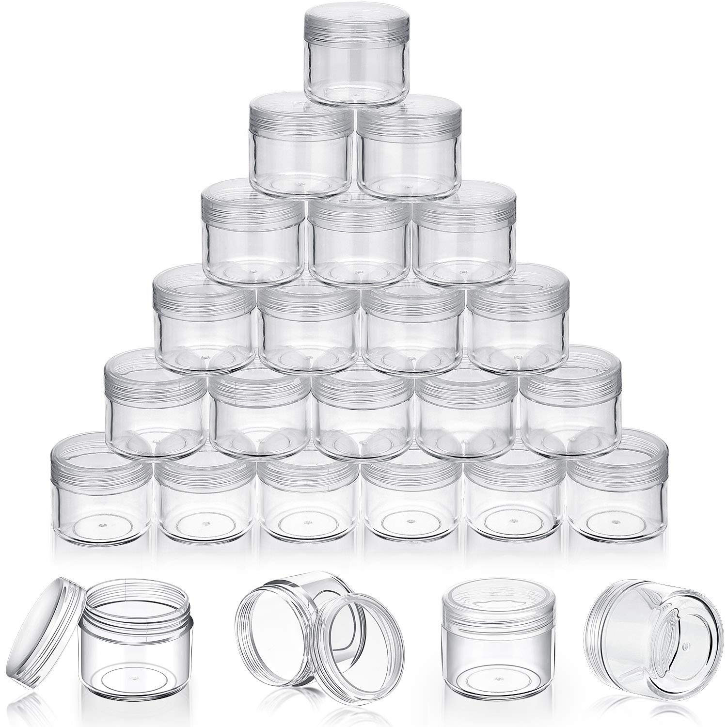 50 Pieces 20g Empty Clear Plastic Pot Jars with Lids Round Cosmetic Sample Containers Mini Travel Jars for Storage of Creams Lipsticks Ear Studs