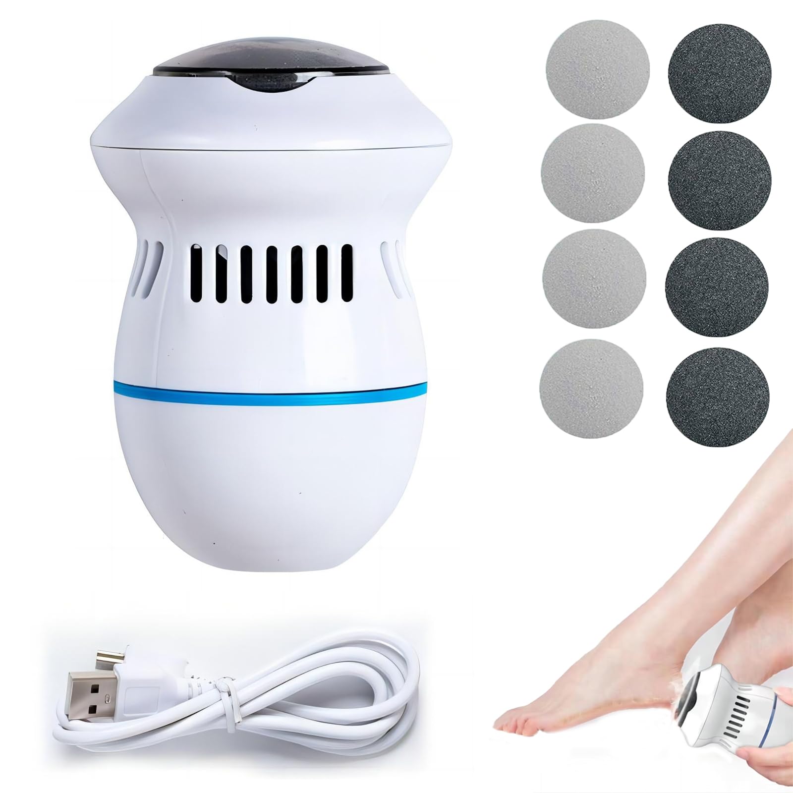Electric Foot Grinder,Electric Vacuum Adsorption Foot Grinder,8 Grinding Heads,2 Speeds - Handheld and Portable for Salon-Quality Care Anytime, Anywhere