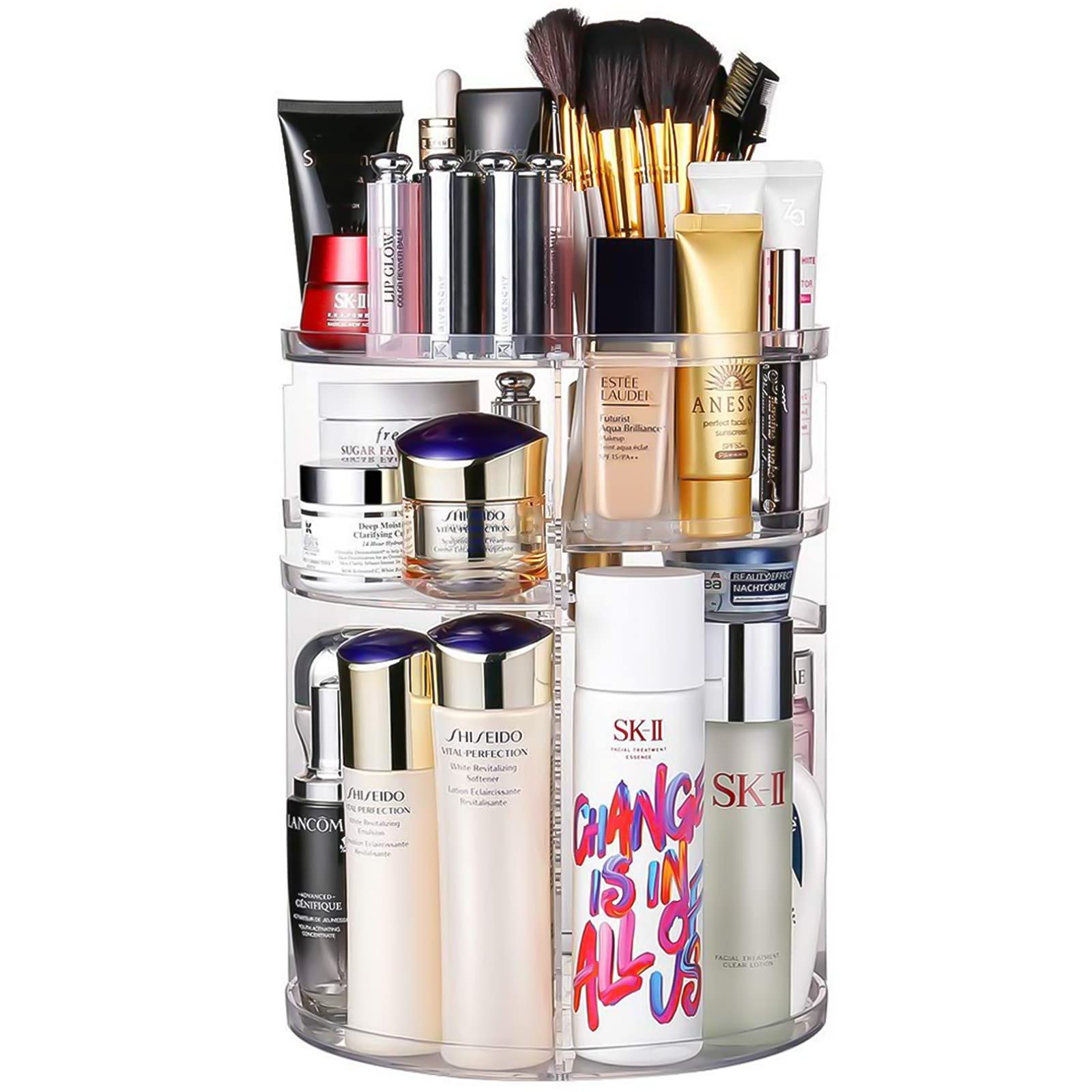 Artbisons 360 Rotating Makeup Organizer, 7 Layers Adjustable Large Capacity Cosmetics Organizer Spinning Perfume Organizer for Vanity Fits Brushes Nail Polish (Clear)