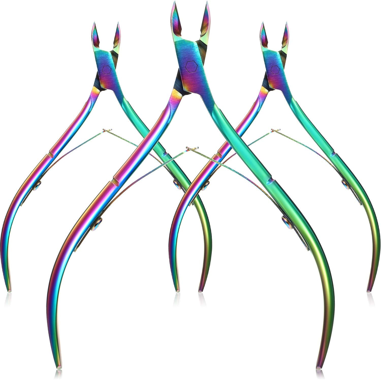 3 Packs Cuticle Cutter Cuticle Nippers Pointed Blade Cuticle Trimmer Stainless Steel Nail Clippers Manicure Tool for Fingernails No Cuticle Pusher (Rainbow Color)