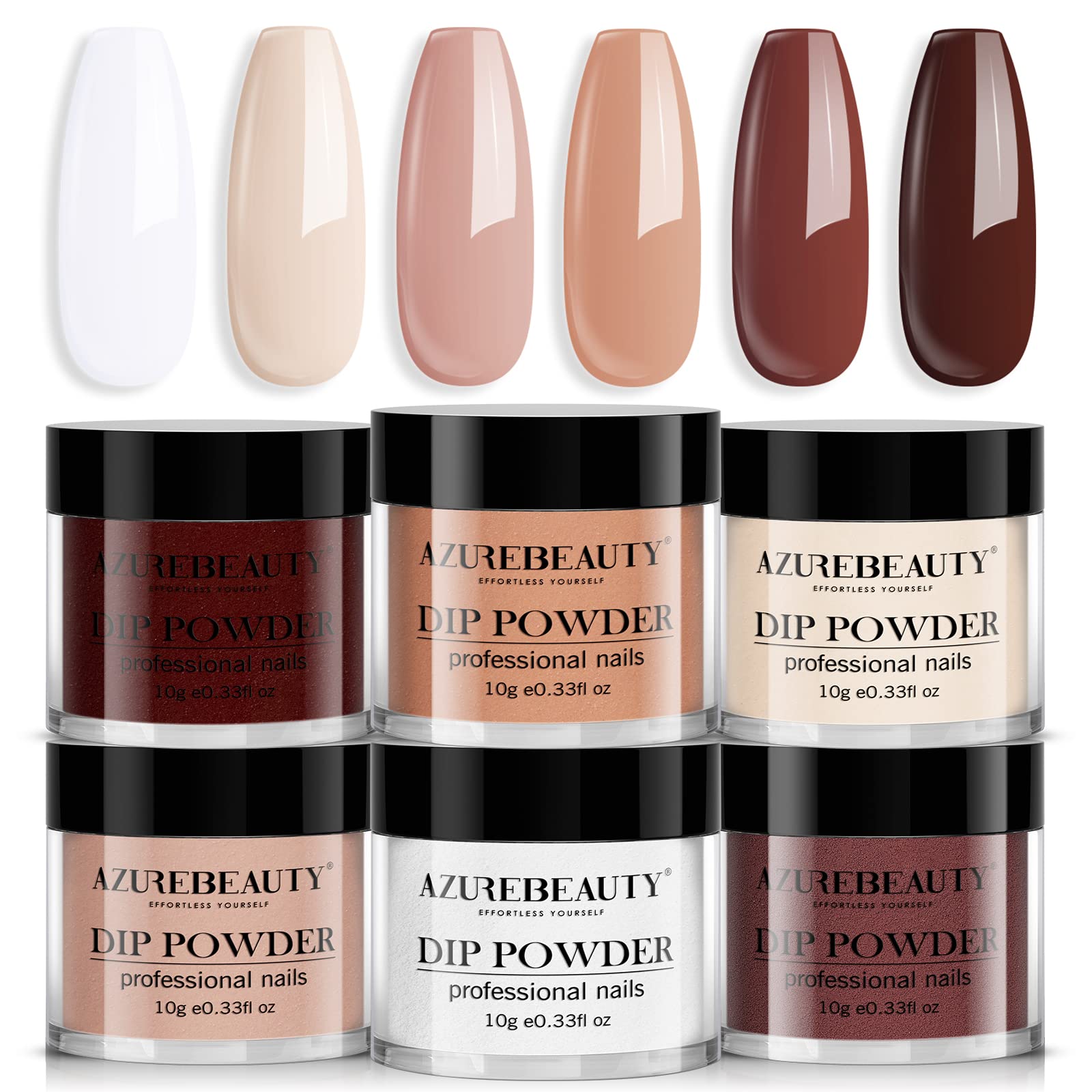 Dip Powder Nail Set, AZUREBEAUTY 6 Pcs Nude Brown Series Skin Tones Dipping Powder Color French Nail Art Manicure DIY Salon Home Gifts for Women, No Need Nail Lamp Cured