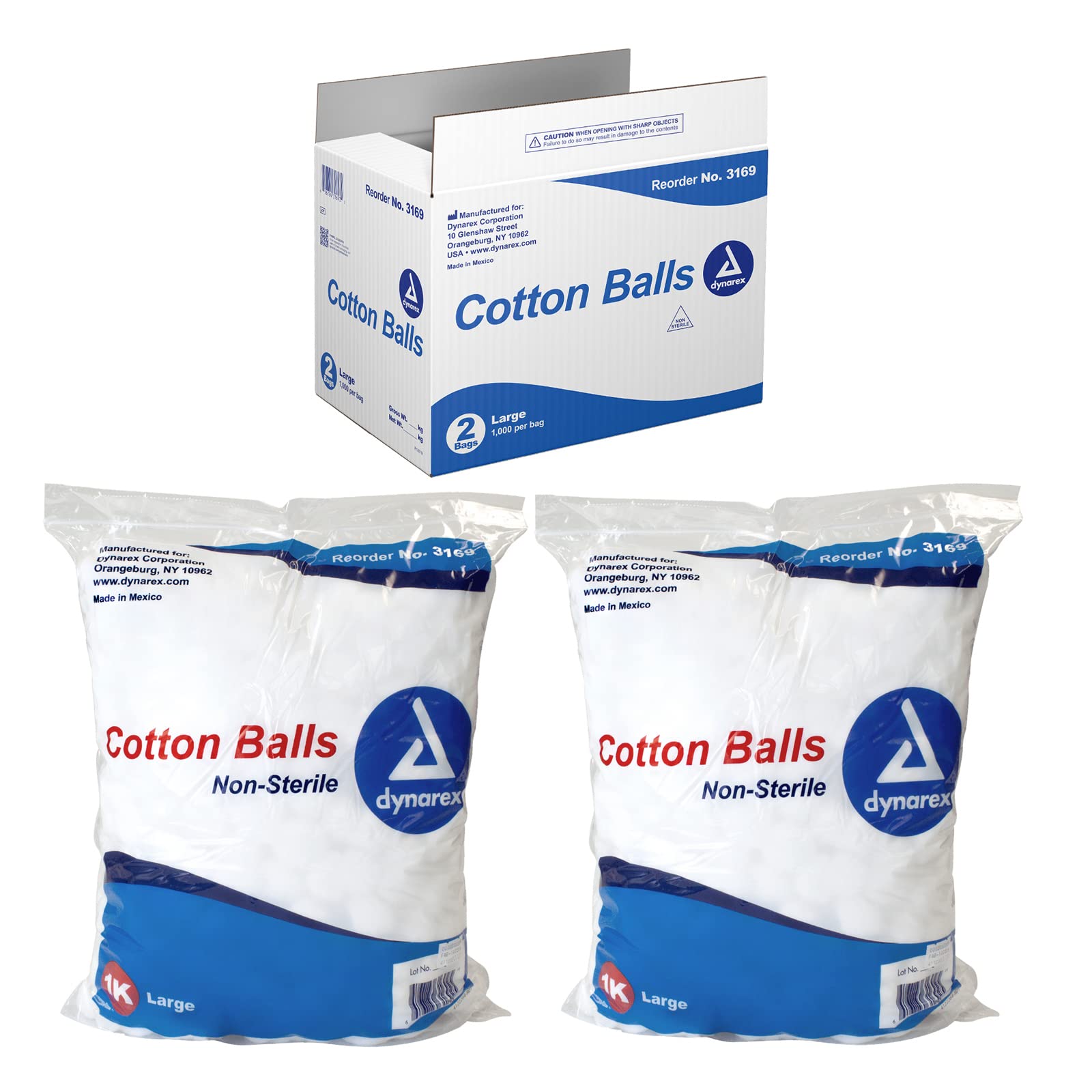 Dynarex Cotton Ball, Non-Sterile and Large, Latex-Free, Pack of 2000