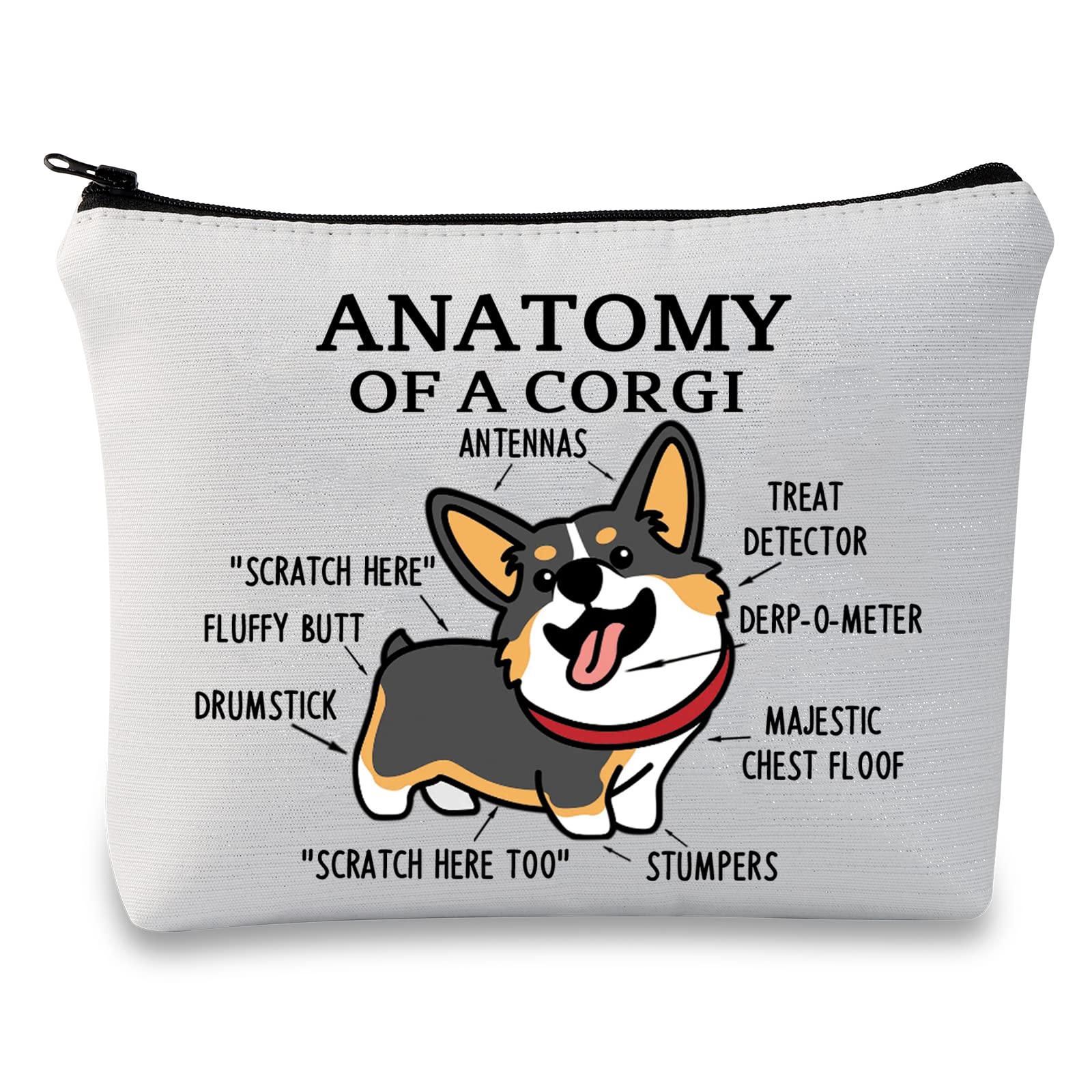 G2TUP Black Tricolor Corgi Lover Gift Anatomy of a Tricolor Corgi Makeup Bag Corgi Mom Cosmetic Bag with Zipper Corgi Owner Gift Dog Mama Lover Gift (Anatomy of a Tricolor Corgi Fluorescent White)