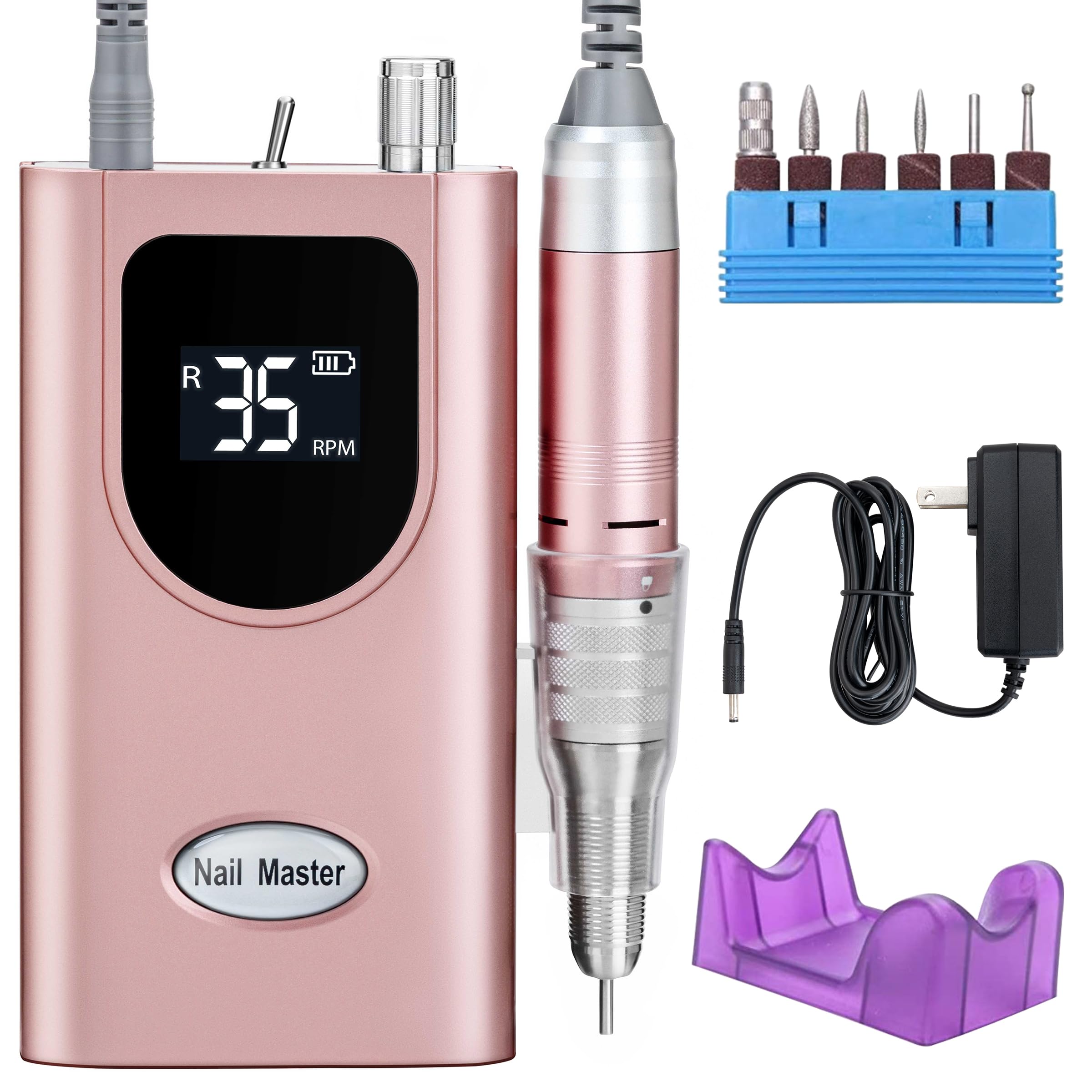 Delanie Professional Nail Drill Machine 35000 RPM, Portable Nail Drills for Acrylic Nail Gel Nail, Electric Nail File Rechargeable Efile Nail Drill for Gel Nails Remove (Rose Gold)