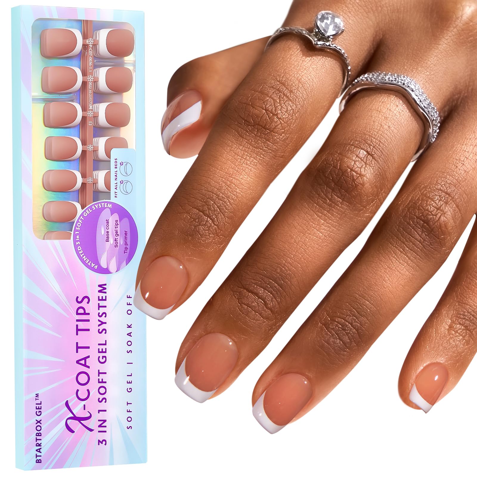 BTArtboxnails French Gel Nail Tips - French Tip Press on Nails Brown Extra Short Square XCOATTIPS Pre-applied Tip Primer & Base Coat, No Need to File Fake Nails, Nail Art DIY