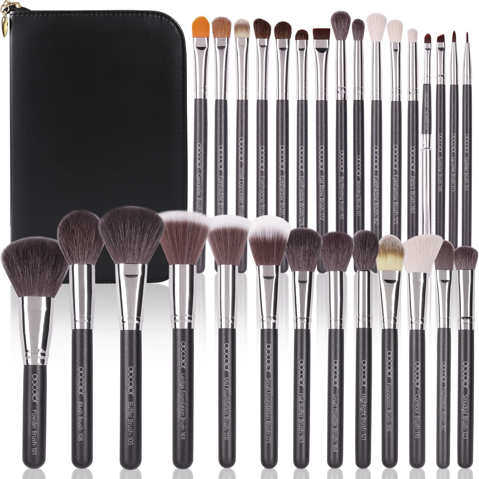 Docolor Professional Makeup Brush Set 29Pcs Makeup Brushes Valentines Day Gifts Premium Goat Synthetic Fiber Foundation Face Powder Blush Concealer Eyeshadows Make Up Brushes with PU Leather Case