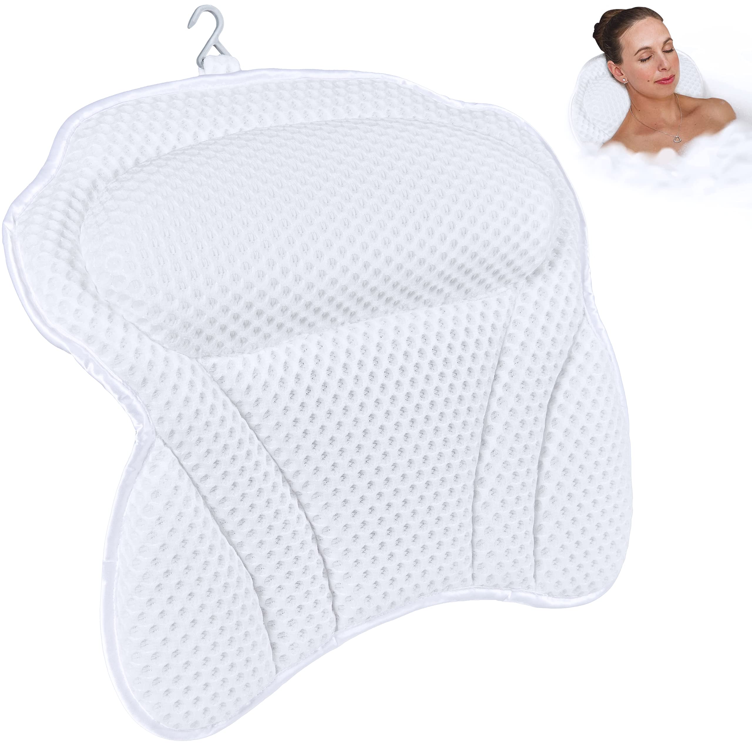Bath Haven Bath Pillow Bathtub Pillow Back Neck Support Pillow, Spa Cushion for Tub, Relaxing Headrest Bath Pillow, Portable Washable Bathtub Accessories with 3D Air Mesh Soft Bath Pillow, Pure White