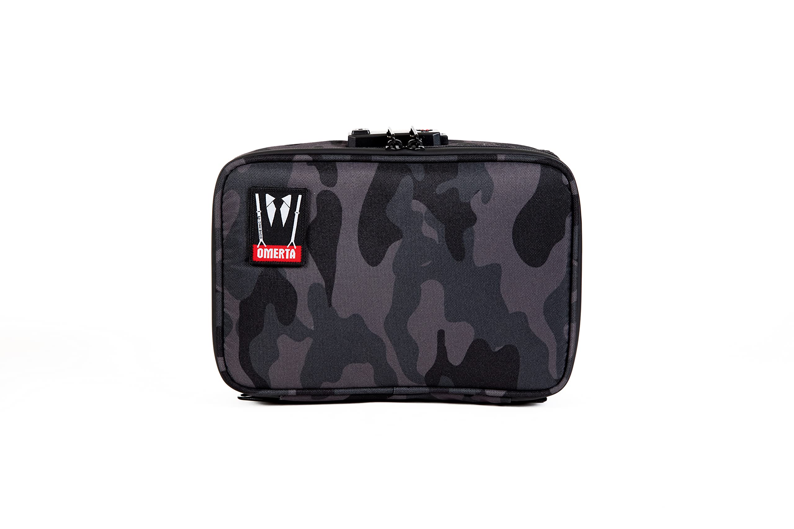 DIME BAGS Omerta Goodfella with Lock | Carbon Filter Locking Padded Pod | Activated Carbon Technology and TSA-Approved Combination Lock (10 inch, Camo)