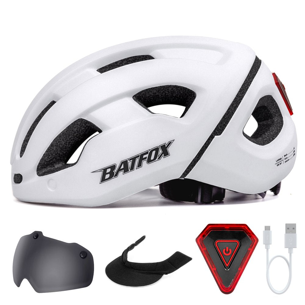 BATFOX Adults Mens Womens Bicycle Bike Helmet Casco De Bicicleta Street Urban Commuter Road Cycling Helmets with Rechargeable Led Light Visor Portable Backpack (Gradient Blue-Eye Shield+Sun Visor)