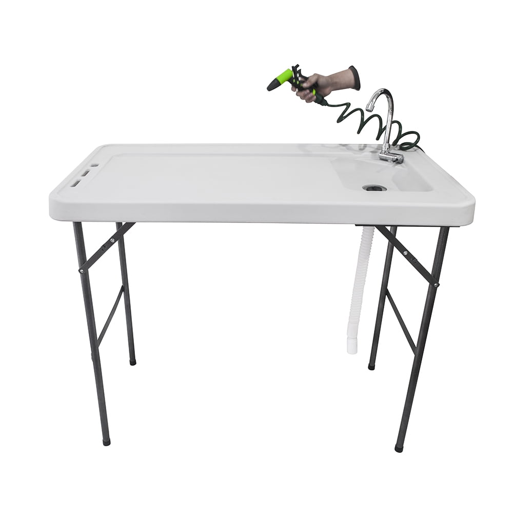 BaytoCare Folding Fish Table Fillet Hunting Cleaning Cutting Camping Sink Table Faucet with Sprayer