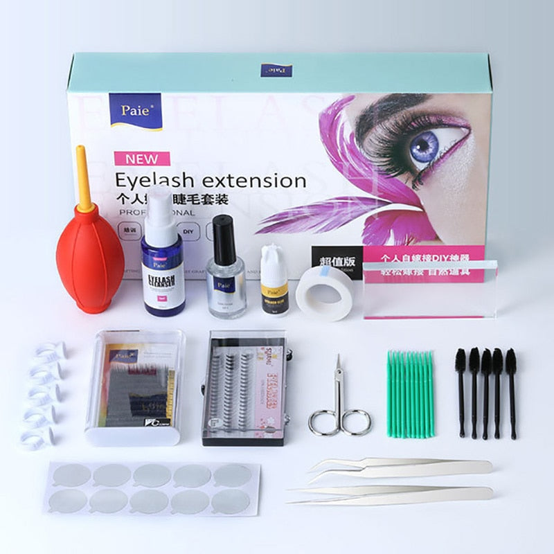 False Eyelash Extension Training Kit Practice Model Head Eye Pads Tweezers Glue Ring Brush Eyelash Tools Kit