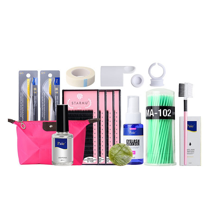 False Eyelash Extension Training Kit Practice Model Head Eye Pads Tweezers Glue Ring Brush Eyelash Tools Kit