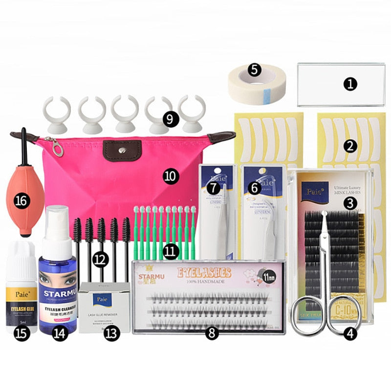 False Eyelash Extension Training Kit Practice Model Head Eye Pads Tweezers Glue Ring Brush Eyelash Tools Kit