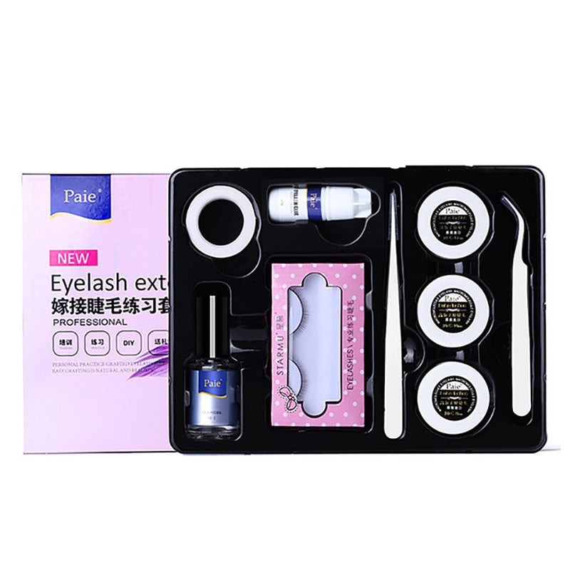 False Eyelash Extension Training Kit Practice Model Head Eye Pads Tweezers Glue Ring Brush Eyelash Tools Kit