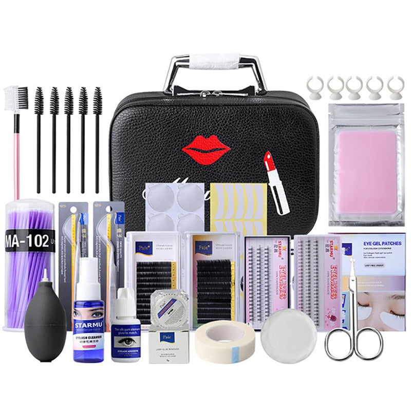 False Eyelash Extension Training Kit Practice Model Head Eye Pads Tweezers Glue Ring Brush Eyelash Tools Kit