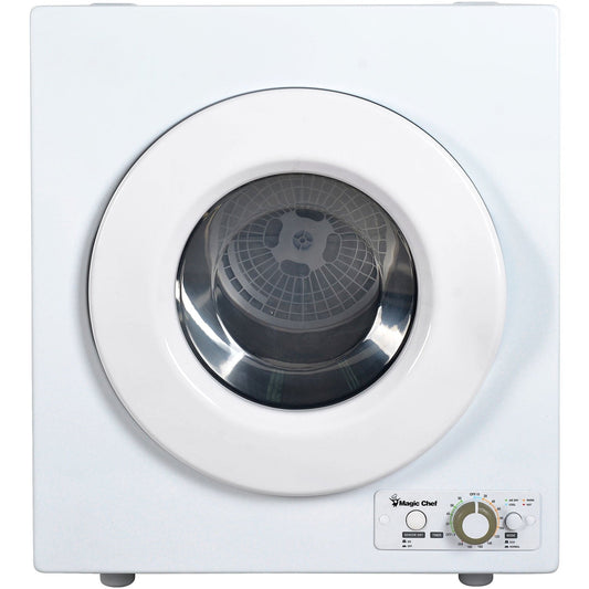 Magic Chef Brand 2.6 Cu. ft. Electric Dryer in White. 17.5 in D. 27.5 in H. 23.6 in L. 48.4 lbs.