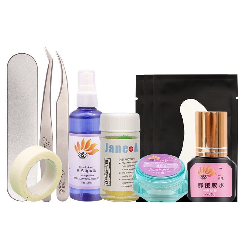False Eyelash Extension Training Kit Practice Model Head Eye Pads Tweezers Glue Ring Brush Eyelash Tools Kit