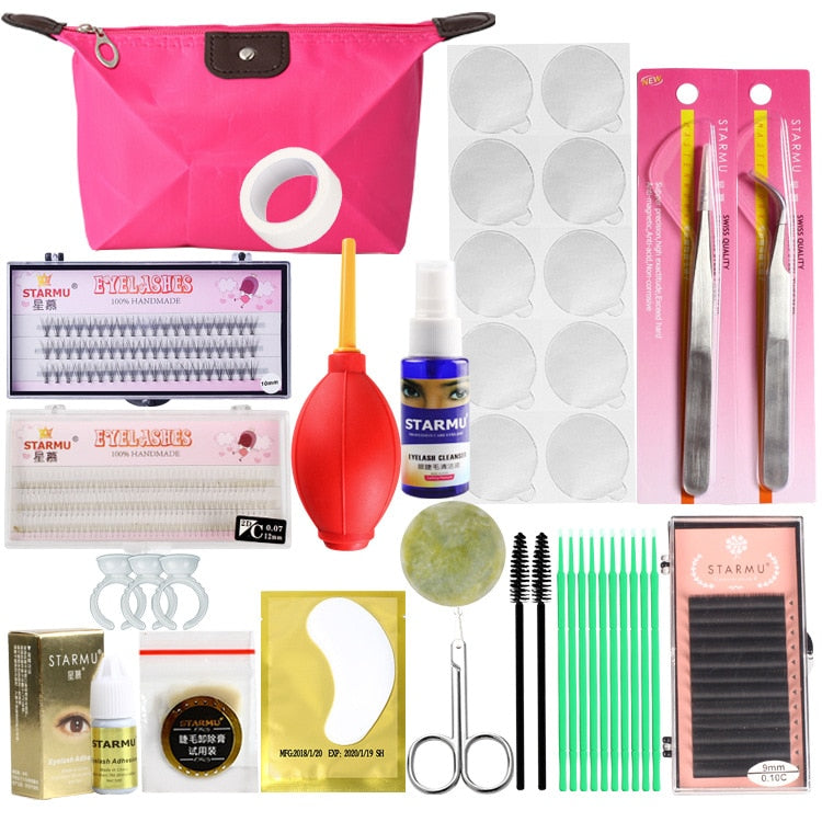 False Eyelash Extension Training Kit Practice Model Head Eye Pads Tweezers Glue Ring Brush Eyelash Tools Kit