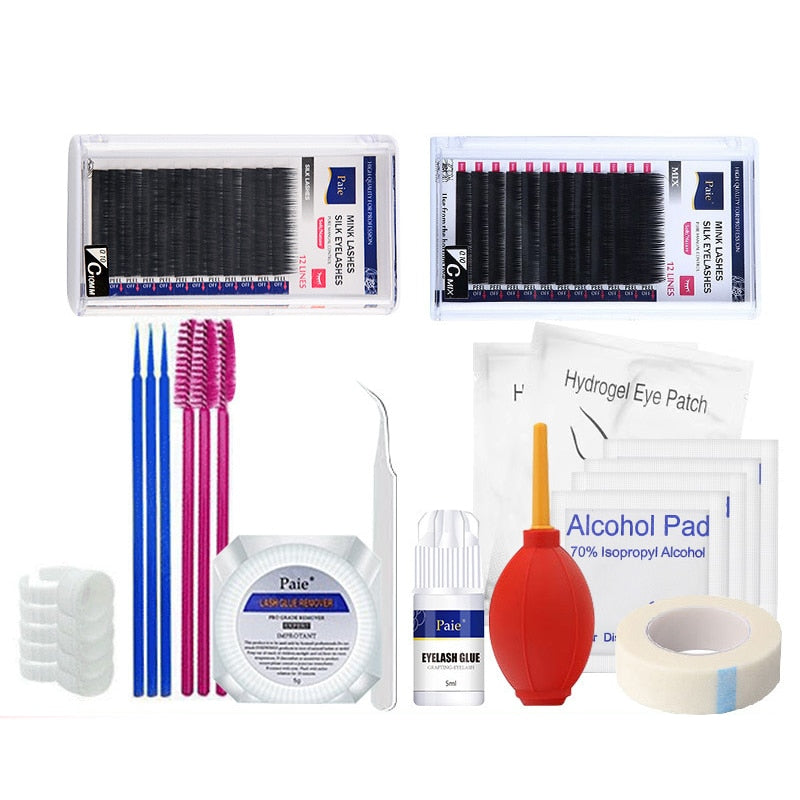 False Eyelash Extension Training Kit Practice Model Head Eye Pads Tweezers Glue Ring Brush Eyelash Tools Kit