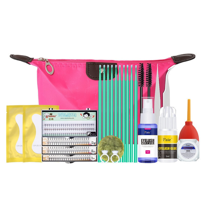False Eyelash Extension Training Kit Practice Model Head Eye Pads Tweezers Glue Ring Brush Eyelash Tools Kit