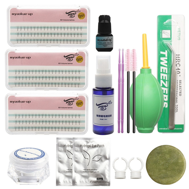 False Eyelash Extension Training Kit Practice Model Head Eye Pads Tweezers Glue Ring Brush Eyelash Tools Kit