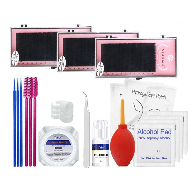 False Eyelash Extension Training Kit Practice Model Head Eye Pads Tweezers Glue Ring Brush Eyelash Tools Kit