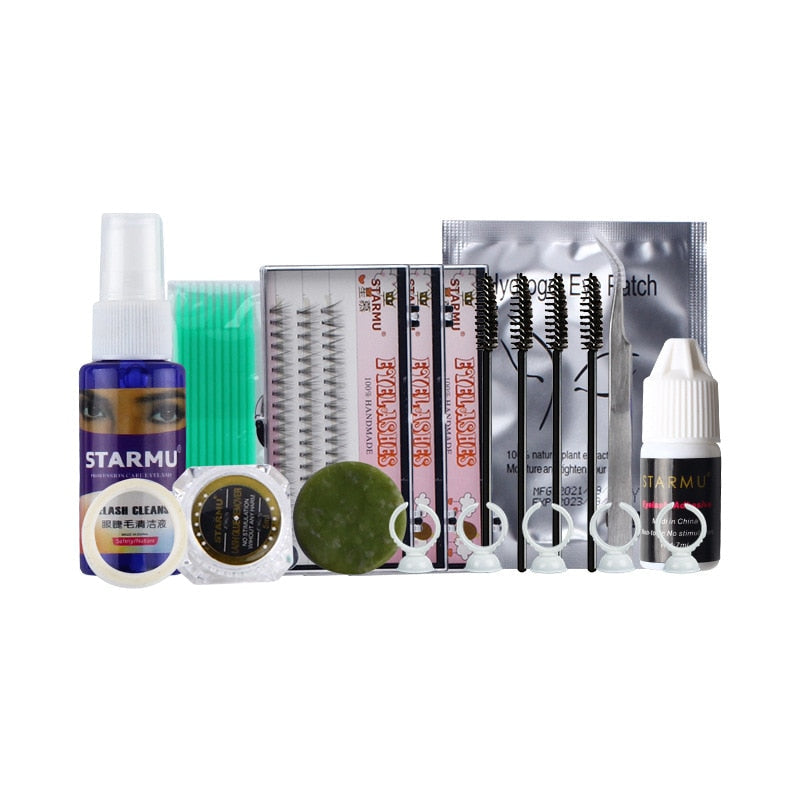False Eyelash Extension Training Kit Practice Model Head Eye Pads Tweezers Glue Ring Brush Eyelash Tools Kit