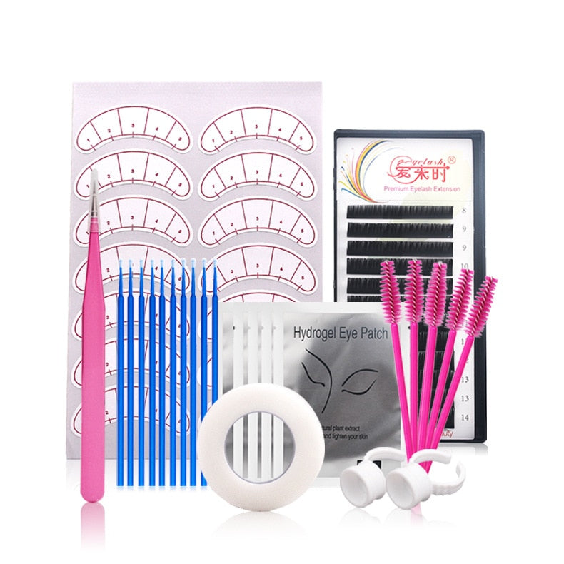 False Eyelash Extension Training Kit Practice Model Head Eye Pads Tweezers Glue Ring Brush Eyelash Tools Kit