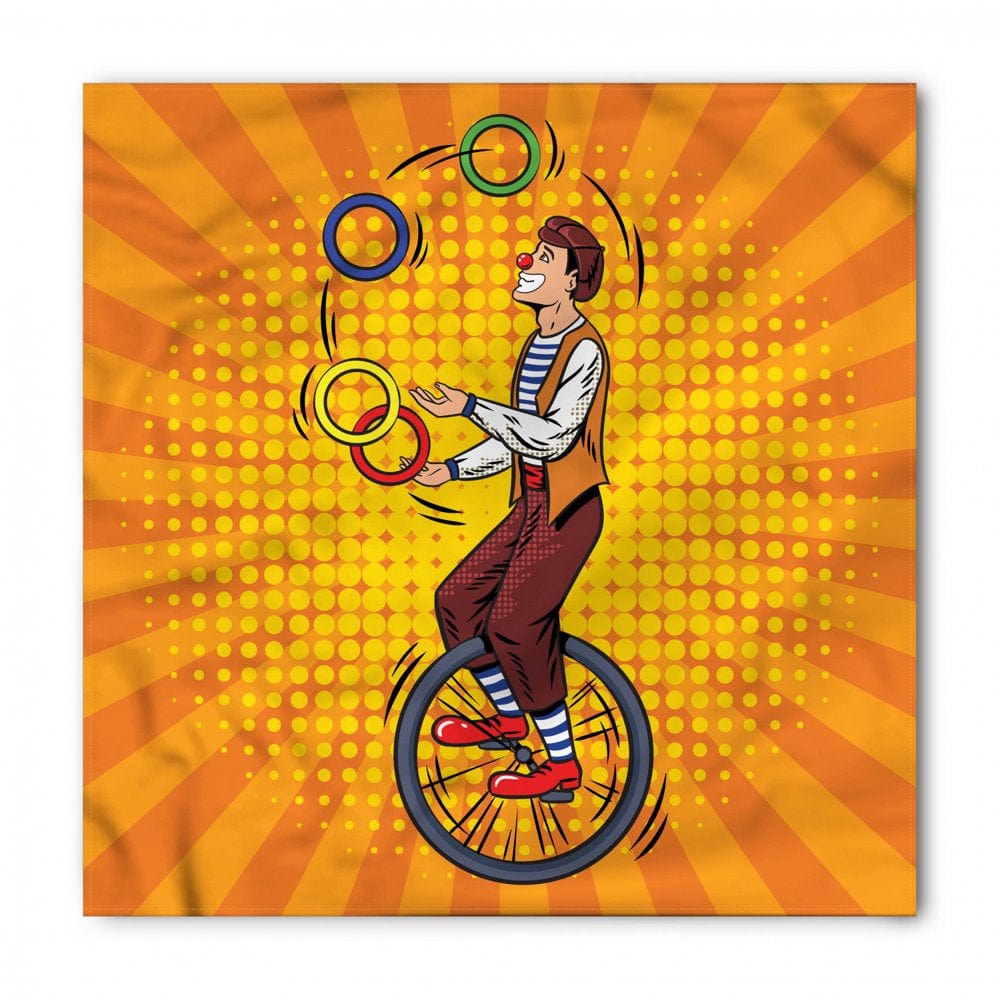 Circus Bandana, Disc Juggler Man on Unicycle, Unisex Head and Neck Tie, by Ambesonne