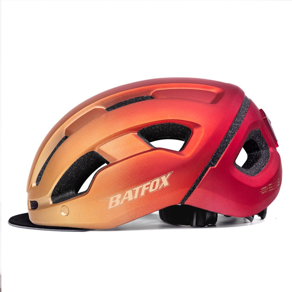 BATFOX Adults Mens Womens Bicycle Bike Helmet Casco De Bicicleta Street Urban Commuter Road Cycling Helmets with Rechargeable Led Light Visor Portable Backpack (Gradient Blue-Eye Shield+Sun Visor)